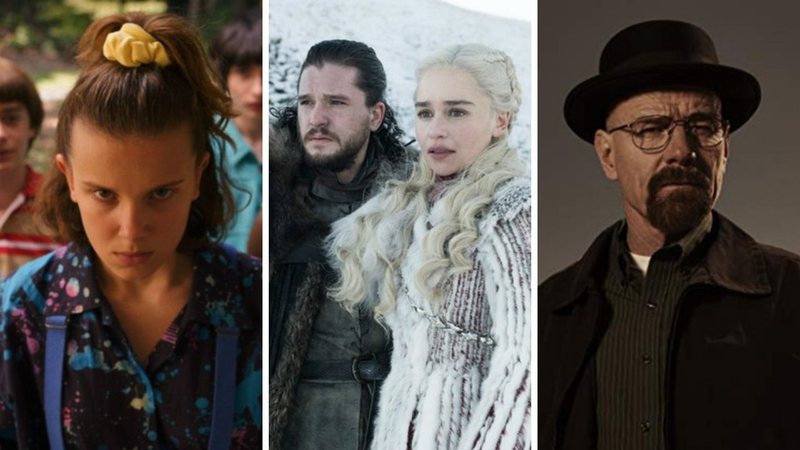 Elenco de Stranger Things (Foto: Divulgação/Netflix), Kit Harington e Emilia Clarke em Game of Thrones (Foto: Reprodução/HBO) e Bryan Cranston como Walter White (Foto: Reprodução/AMC)