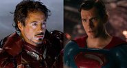Foto 1: Robert  Downey Jr. em Homem de Ferro (Foto: Marvel / Reprodução) | Foto 2: Henry Cavill como Superman em Liga da Justiça  (Foto: Reprodução/Warner Bros.)