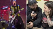 James Hetfield, do Metallica, e o casal Joice e Jaime, pais de Luan, que nasceu em show no último sábado (7): ligação e emoção - Reprodução/@MRossifoto/ Divulgação