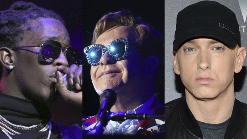Young Thug (Foto: Robb Cohen/AP), Elton John (Foto: Matt Sayles/Invision for Black Ink/AP Images) e Eminem (Foto: Evan Agostini / AP)