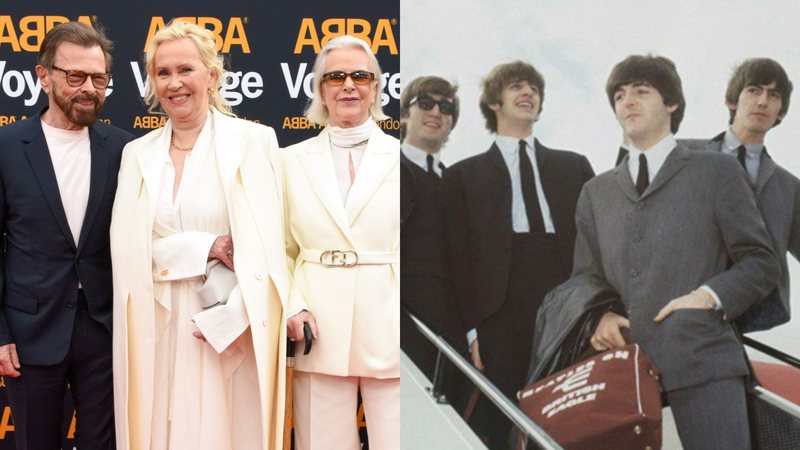 Integrantes do ABBA em tapete vermelho (Foto: Getty Images) e Os Beatles (Foto: Foto: AP Images)