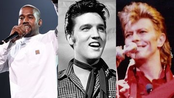 Kanye West (Foto: Getty Images), Elvis Presley (Foto: Reprodução) e David Bowie (Foto: Wikimedia Commons)