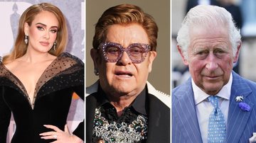 Adele (Foto: Getty Images), Elton John (Foto: Kerry Marshall / Getty Images) e Rei Charles III (Foto: Getty Images)