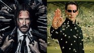 Keanu Reeves em John Wick 3: Parabellum (foto: Reprodução/Lionsgate) e Matrix Reloaded (Foto: Reprodução/Warner)