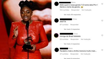 Samara Joy (Foto: Kevin Winter/Getty Images for The Recording Academy) e brasileiros atacam cantora no Instagram (Foto: Reprodução/@anthunesarth no Twitter)