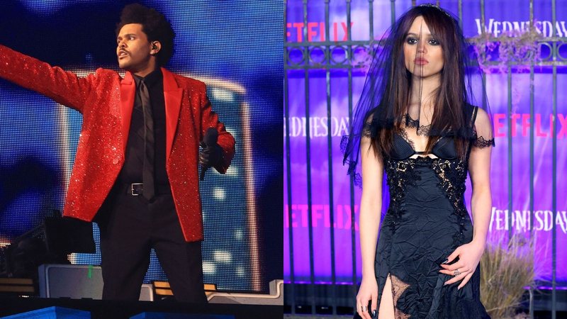The Weeknd (Foto: Mike Herman/Getty Images) e Jenna Ortega (Foto: Leon Bennett/Getty Images)