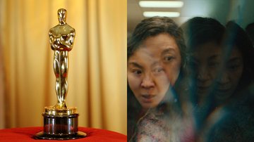 Estatueta do Oscar (Foto: Andrew H. Walker/Getty Images) e cenas de Tudo em Todo o Lugar ao Mesmo Tempo (Foto: Reprodução/A24)