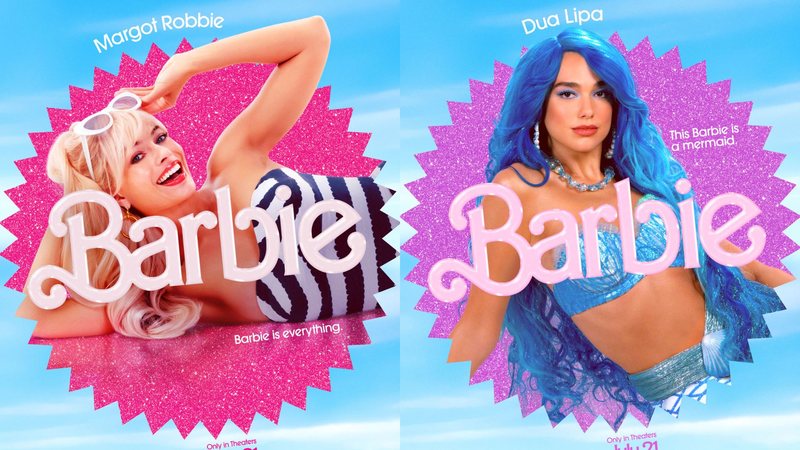 Pôsteres de Barbie com Margot Robbie e Dua Lipa (Foto: Divulgação)