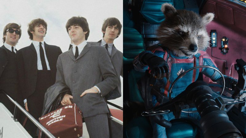 Beatles (Foto: AP Images) e Rocket Racoon em Guardiões da Galáxia Vol. 3 (Foto: Cortesia de Marvel Studios. © 2023 MARVEL)