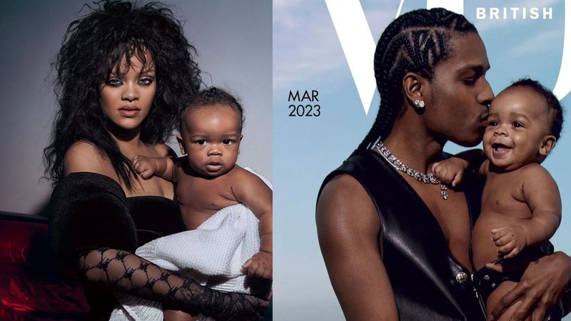 Rihanna, A$AP Rocky e primeiro filho durante ensaio para a VOGUE (Foto: Reprodução / Vogue)