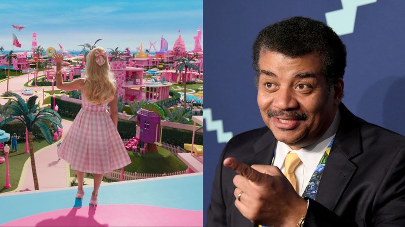 Cena de 'Barbie' e Neil deGrasse Tyson (Divulgação | Noam Galai/Getty Images)