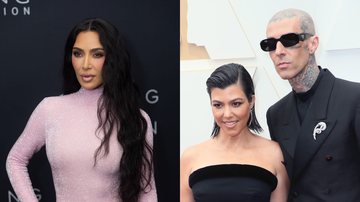 Kim Kardashian (Foto: Joy Malone/Getty Images) | Kourtney Kardashian e Travis Barker (Foto: David Livingston/Getty Images)