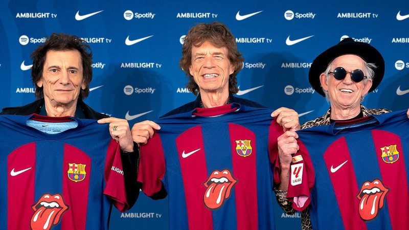 The Rolling Stones com camisa do Barcelona (Foto: Reprodução/Instagram)