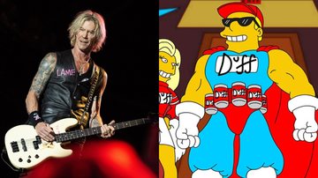 Duff McKagan, do Guns N’ Roses (Foto: Harry Durrant/Getty Images), e Duff Man, d'Os Simpsons (Foto: Divulgação)