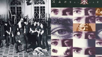 Karnak, a banda em sua primeira formação, e 'Karnak', o álbum de estreia, de 1995 (Divulgação)