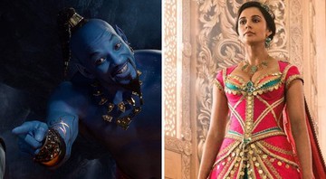 None - Gênio (Will Smith) e Jasmine (Naomi Scott), na nova versão de Aladdin (Foto: Montagem / Divulgação)