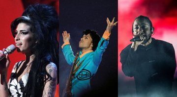 Amy Winehouse, Prince e Kendrick: - Amy Winehouse (Foto: Jorge Saenz/AP),Prince (Foto: AP/Alex Brandon) e Kendrick Lamar (Foto: Amy Harris / Imovision / AP)