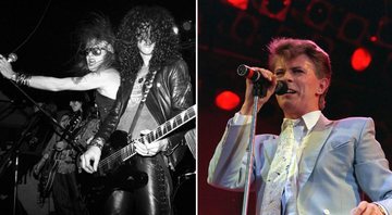Axl Rose com Slash e David Bowie (Foto 1: MARC S CANTER/MICHAEL OCHS ARCHIVES/GETTY IMAGES e Foto 2: Matthias Merz/picture-alliance/DPA/AP)