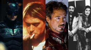 None - Robert Pattinson como Batman (Foto: Reprodução/YouTube), Kurt Cobain (Foto: AP Images), Robert Downey Jr. em Homem de Ferro (Foto: Reprodução Marvel) e Black Sabbath (Foto: Reprodução / Instagram)