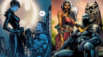None - Batman e Mulher-Gato (Foto: Divulgação/DC Comics) e Tempestade e Pantera Negra (Foto: Divulgação/Marvel Comics)