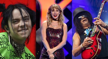 None - Billie Eilish (Foto: Jordan Strauss/Invision/AP), Taylor Swift (Foto: Evan Agostini/Invision/AP) e Slash do Guns N'Roses (Foto: Amy Harris / Invision / AP)