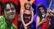 Billie Eilish (Foto: Jordan Strauss/Invision/AP), Taylor Swift (Foto: Evan Agostini/Invision/AP) e Slash do Guns N'Roses (Foto: Amy Harris / Invision / AP)