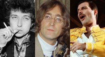 Bob Dylan, John Lennon e Freddir Mercury (Foto 1: AP Image/ Foto 2: AP Images/ Foto 3: AP Image)
