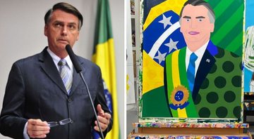 None - Bolsonaro ganha retrato de Romero Britto (Foto 1: Gustavo Lima / Câmara dos Deputados e Foto 2: Reprodução / Instagram)