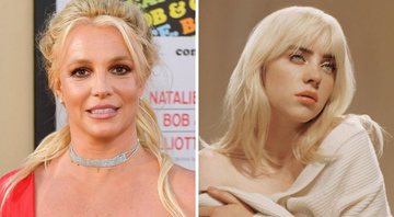 None - Britney Spears em 2019 (Foto: Matt Winkelmeyer/Getty Images) e Billie Eilish na capa do disco Happier Than Ever (Foto: Divulgação)