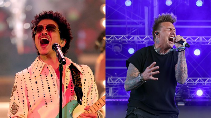 Bruno Mars do Silk Sonic (Foto: Getty Images), Jacoby Shaddix do Papa Roach (Foto: Getty Images)