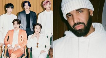 None - BTS (Foto: Divulgação/Instagram) e Drake (Foto: Reprodução/Instagram)