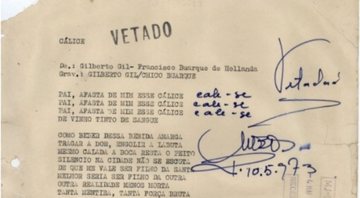 Folha censurada de "Cálice", Gilberto Gil e Chico Buarque (Foto: Governo Federal)