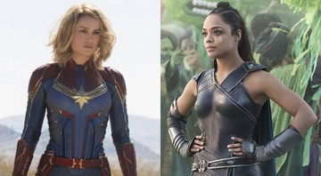 Brie Larson como Capitã Marvel (Foto: Divulgação) e Tessa Thompson como Valquíria em Thor: Ragnarok (Reprodução)