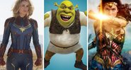 Capitã Marvel, Shrek e Mulher-Maravilha (Foto 1: Divulgação Disney; Foto 2: Divulgação Dreamworks e Foto 3: Divulgação Warner)