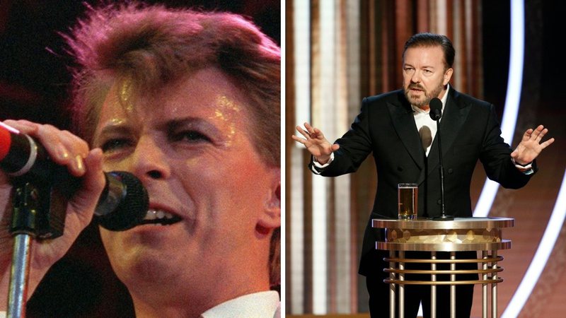 David Bowie (foto: Joe Schaber/AP) e Ricky Gervais (Foto: Getty Images / Handout / Handout)