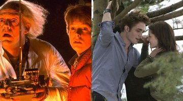 Michael J. Fox e Christopher Lloyd em De Volta para O Futuro (Foto: Reprodução) | Robert Pattinson e Kristen Stewart em cena de Crepúsculo (Foto: Divulgação)