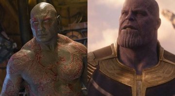 None - Drax em Guardiões da Galáxia e Thanos em Guerra Infinita (Foto: Divulgação / Marvel)