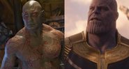 Drax em Guardiões da Galáxia e Thanos em Guerra Infinita (Foto: Divulgação / Marvel)