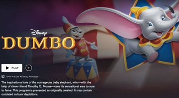 None - Aviso de conteúdo sensível do filem Dumbo no Disney+ (Foto: Reprodução)