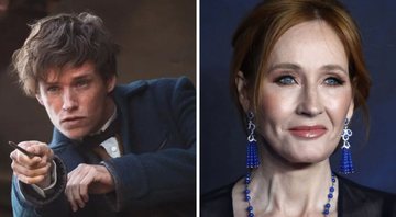 None - Eddie Redmayne em Animais Fantásticos (Foto: Reprodução) e J.K. Rowling (Foto: John Phillips / Getty Images)