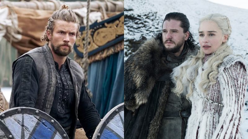 Elenco de Vikings: Valhalla (Foto: Divulgação / Netflix) | Kit Harington e Emilia Clarke em Game of Thrones (Foto: Divulgação / HBO)