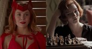 Elizabeth Olsen como Wanda no episódio "Um Halloween Assustadoramente Inédito" (Foto: Reprodução) e Anya Taylor-Joy em O Gambito da Rainha (Foto: Reprodução)