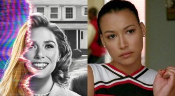 None - Elizabeth Olsen em pôster de WandaVision (Foto: Reprodução/ Marvel Studios - Disney) e Naya Rivera em Glee (Foto: Reprodução/Fox)