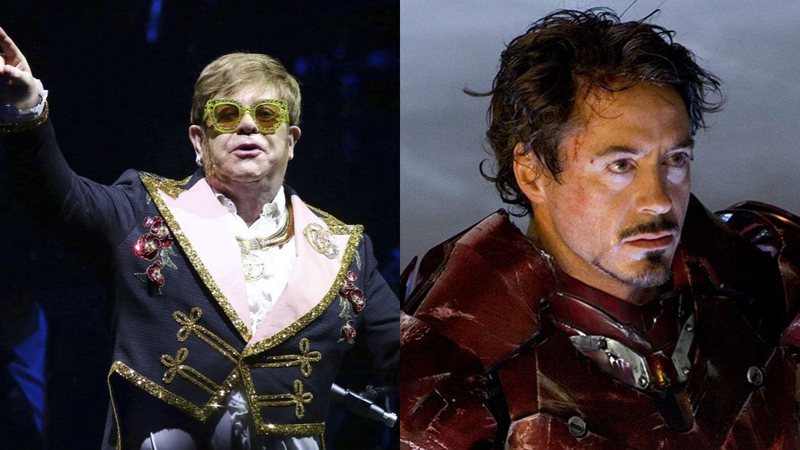 Elton John (Foto: Greg Allen/Invision/AP) e Robert Downey Jr. em Homem de Ferro (Foto: Reprodução Marvel)