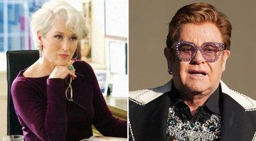 None - Meryl Streep em O Diabo Veste Prada (Foto: Divulgação) e Elton John (Foto: Kerry Marshall/Getty Images)