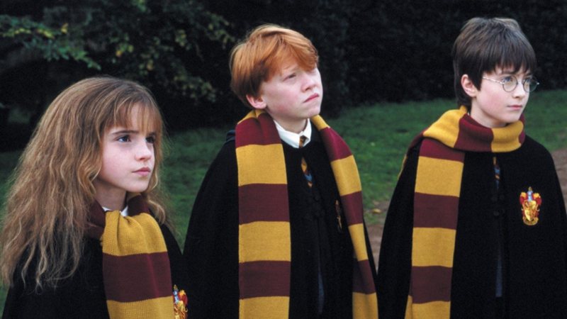 Emma Watson, Rupert Grint e Daniel Radcliffe em Harry Potter e a Pedra Filosofal (Foto: Divulgação)