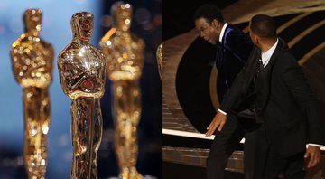 Estatuetas do Oscar (Foto: Bryan Bedder / Getty Images) | Will Smith agride Chris Rock no Oscar 2022 (Foto: Neilson Barnard /Getty Images)
