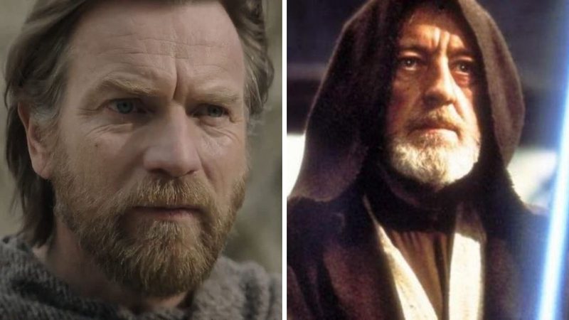 Ewan McGregor como Obi-Wan Kenobi (Foto: Reprodução/Disney+) e Alec Guiness como Obi-Wan em Star Wars: Uma Nova Esperança (Foto: Reprodução/Lucasfilm)