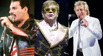 Freddie Mercury (Foto: AP/ Gill Allen), Elton John (Foto: AP) e Rod Stewart (Foto: Scott Roth / Invision / AP)