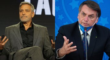 None - George Clooney e Jair Bolsonaro (Foto 1: Rachel Murray/Getty Images for Hulu | Foto 2: Andressa Anholete/Getty Images)